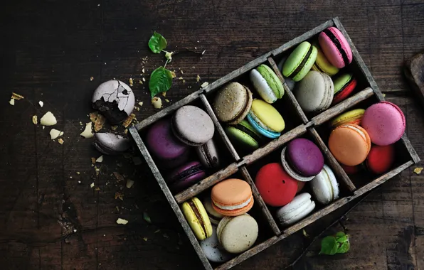 Board, cookies, box, cakes, macaroon