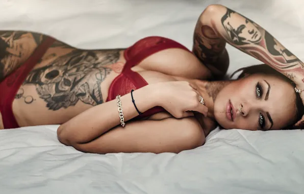 Girl, body, hands, piercing, belly, girl, bra, tattoo
