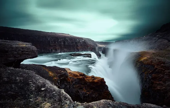 Picture mountains, river, rocks, waterfall, Iceland