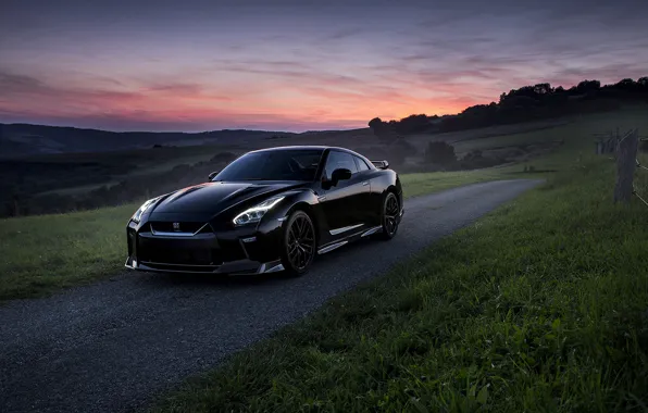 Road, field, auto, the evening, Nissan, GT-R