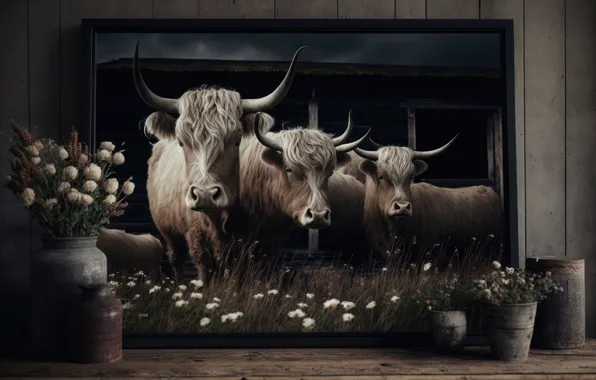 Flowers, the dark background, frame, chamomile, bouquet, picture, cows, trio