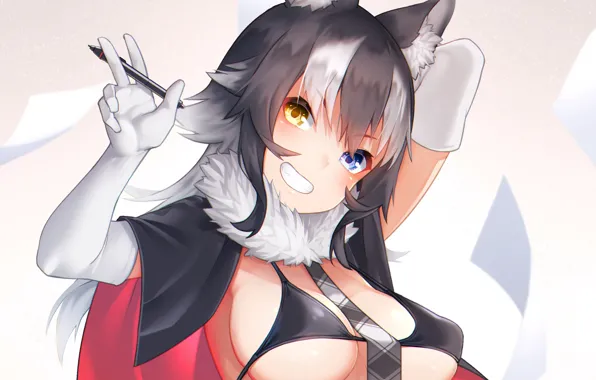 Girl, sexy, cleavage, long hair, boobs, animal ears, anime, beautiful