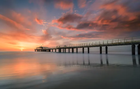 Ocean, sunset, cloud, wave, pier