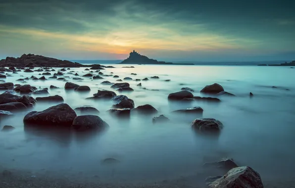 Sea, sunset, stones