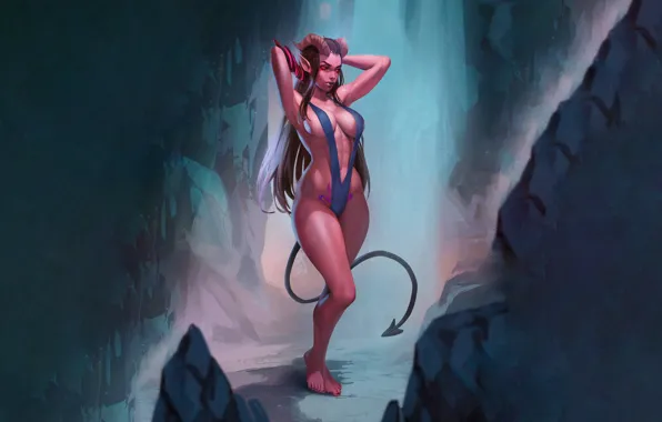 Picture Cave, Hair, Horns, Tail, Demoness