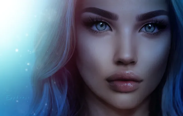 Picture eyes, look, girl, face, rendering, background, lips