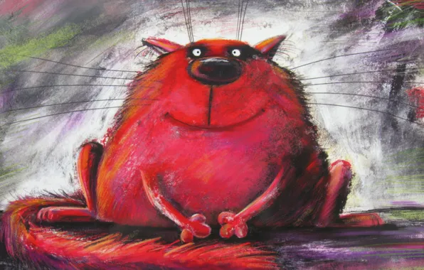 Picture cat, red, painting