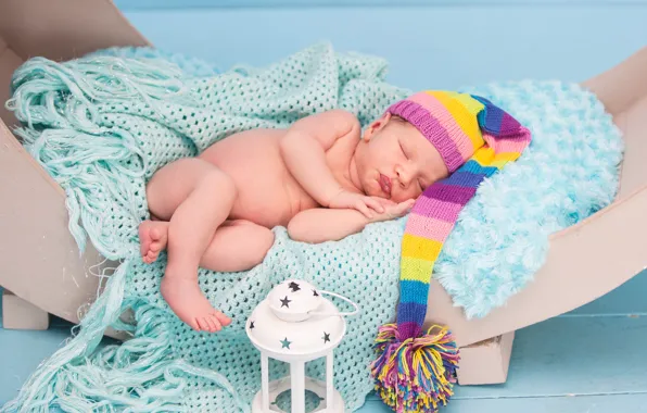 Hat, sleep, boy, sleeping, fur, plaid, baby, cot