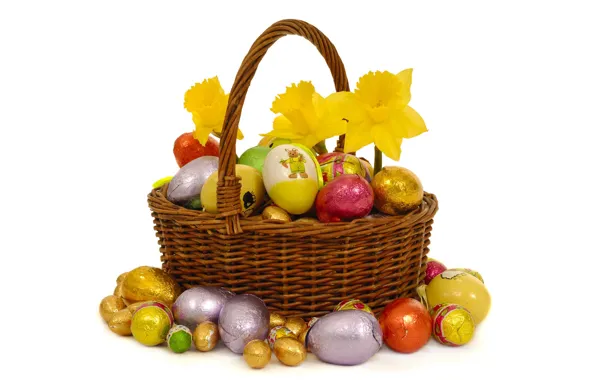 Flowers, eggs, Easter, basket, Sunday