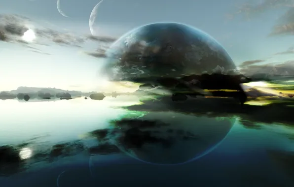 Water, reflection, planet, horizon