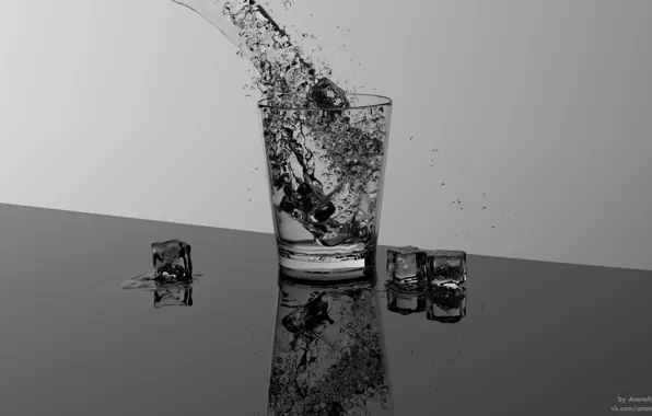 Ice, water, glass, black and white, glass, ice, water, Black White