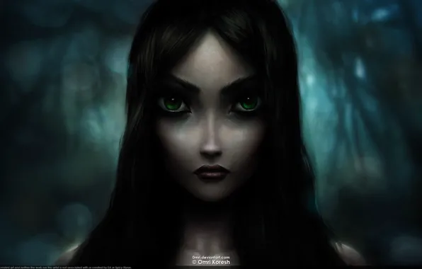 Look, madness, black hair, green eyes, Alice, returns