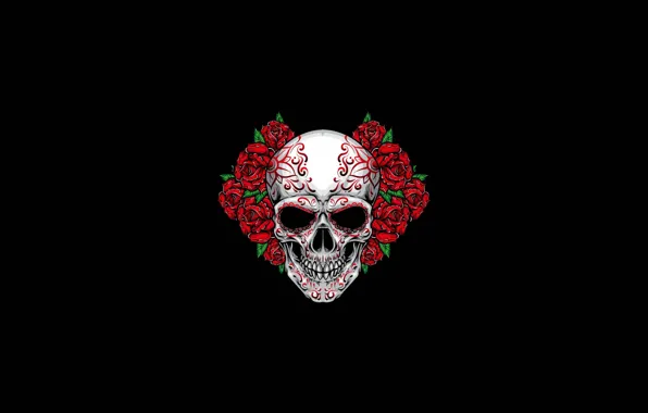 Flowers, Rose, Minimalism, Figure, Skull, Style, Background, Roses