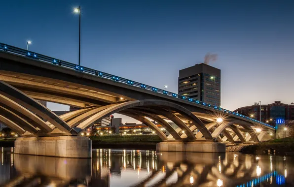 Picture night, bridge, lights, home, support, USA, Ohio, Rich Street Bridge
