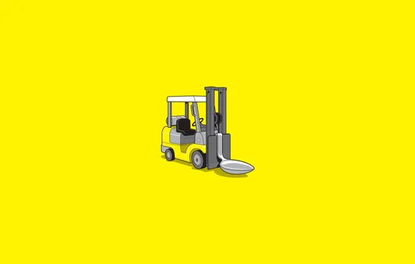 Machine, Minimalism, spoon, yellow background, lift