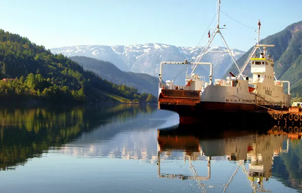 Forest, the sky, water, the sun, trees, mountains, nature, reflection