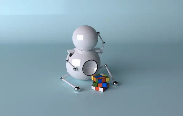 Reflection, balls, figure, man, cube, Rubik, render