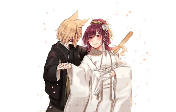 Girl, petals, pair, guy, Touhou, Touhou