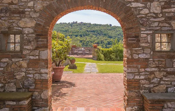 Style, Villa, Italy, arch, architecture, terrace, Tuscany, landscape design