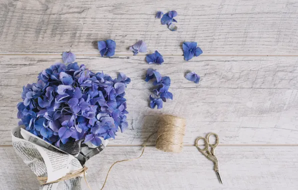 Flowers, bouquet, wood, flowers, purple, Bouquet, hydrangea