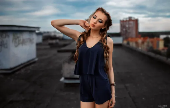 Girl, pose, model, shorts, portrait, makeup, Mike, hairstyle