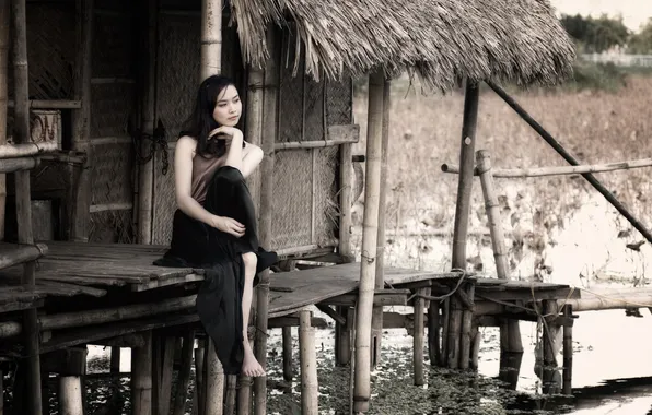 Picture girl, house, Asian