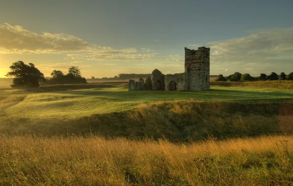 Picture field, summer, the sky, grass, landscape, ruins, Knowlton Church