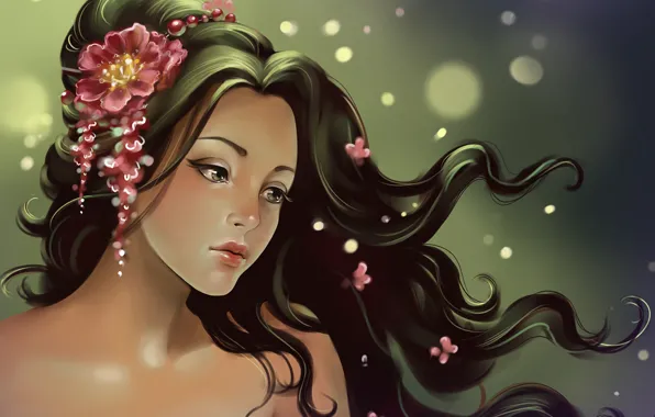 Flowers, the wind, Girl