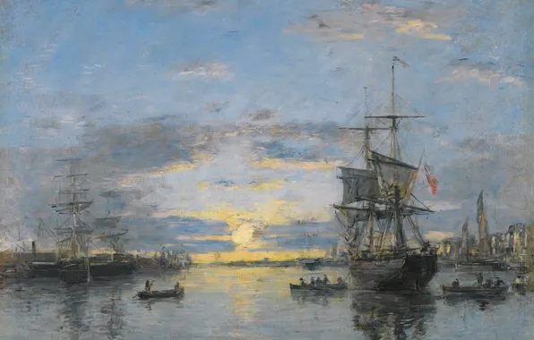 Ship, picture, Eugene Boudin, Eugene Boudin, Havre. The Avant Port. Sun Down