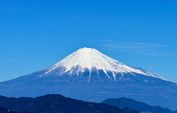 Picture the sky, snow, blue, landscape, mountain, the volcano, Japan, Fuji