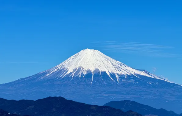 The sky, snow, blue, landscape, mountain, the volcano, Japan, Fuji