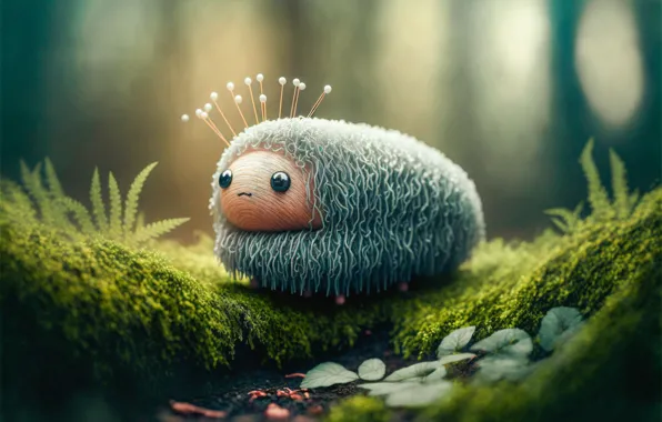 Forest, look, leaves, caterpillar, nature, graphics, moss, animal