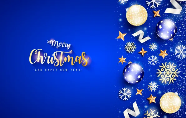 Balls, snowflakes, background, balls, Christmas, New year, stars