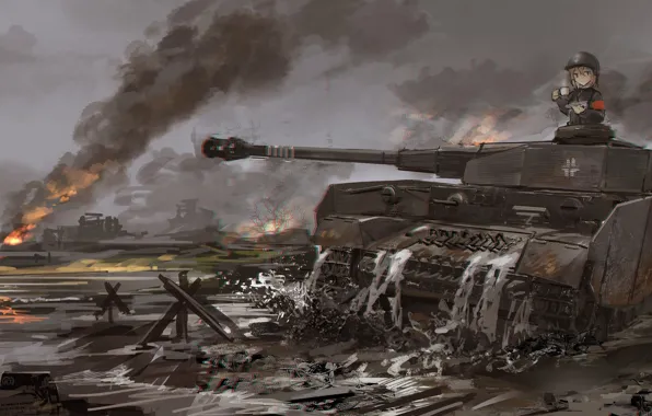 Fire, War, Military, Anime, Fire, Tank, Anime, War