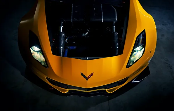 Picture Yellow, Corvette, Chevrolet, Machine, Engine, Lights, Car, Yellow