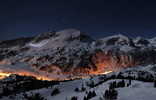 Picture snow, night, stars, Mountains