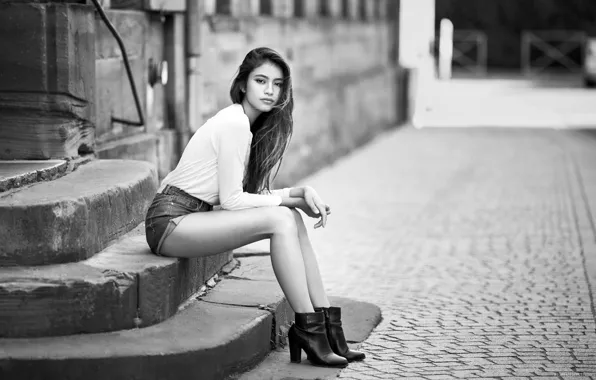 Street, model, shorts, portrait, makeup, hairstyle, stage, blouse