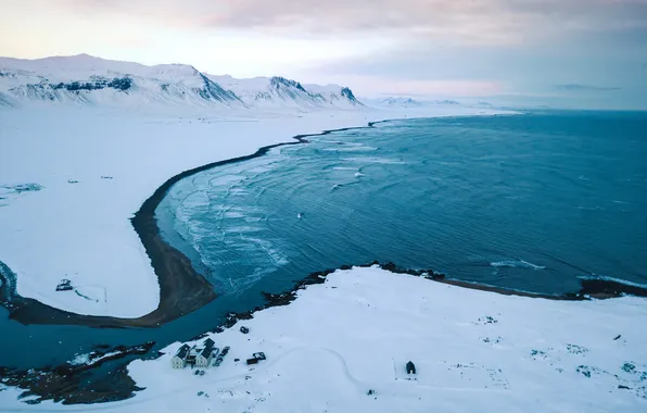 Sea, shore, Bay, Iceland