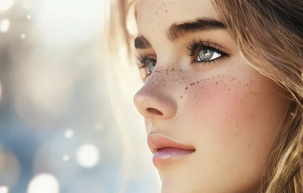 Winter, look, girl, light, snow, close-up, face, portrait