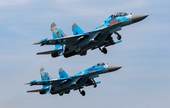 Picture pair, flight, Su-27, Su-27UB, Ukrainian air force