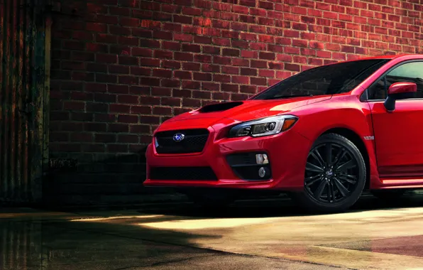 Red, Subaru, Wall, Sedan, Wrx, 2015, Widescreen