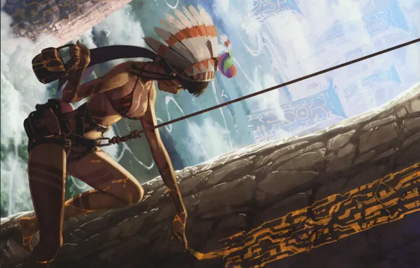 Graffiti, feathers, rope, columns, bikini, bird, brush, draws
