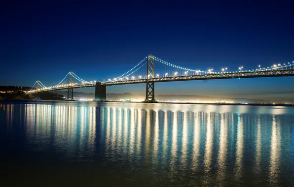 Water, night, bridge, the city, lights, reflection, background, Wallpaper