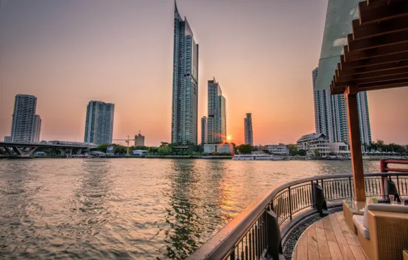 The city, boat, Thailand, Bangkok