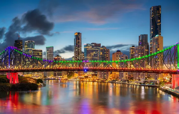 Bridge, river, building, home, Australia, skyscrapers, Australia, Queensland
