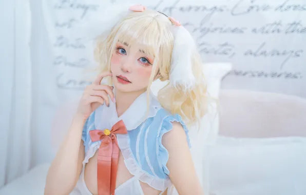 Blonde, Asian, gesture, cutie, big Breasts, cosplay, cosplay, asian