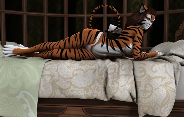 Girl, leopard, lies