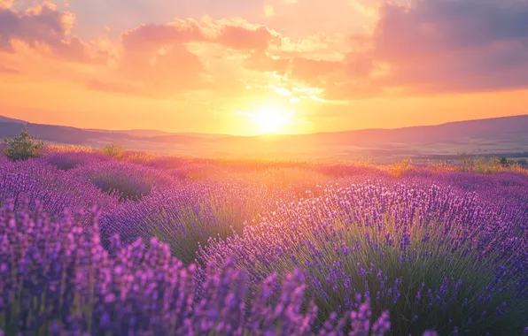 The sky, the sun, clouds, flowers, fog, dawn, morning, haze