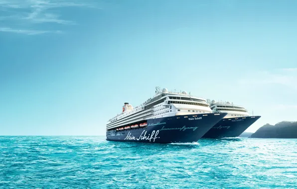 The sky, Sea, Liner, The ship, Graphics, Passenger, Tank, Two