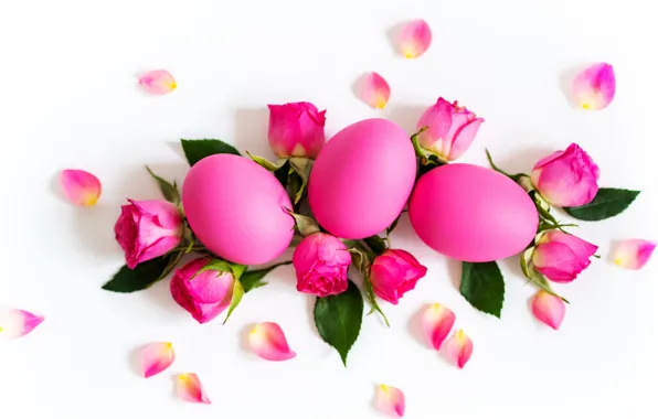 Flowers, holiday, roses, eggs, Easter, buds
